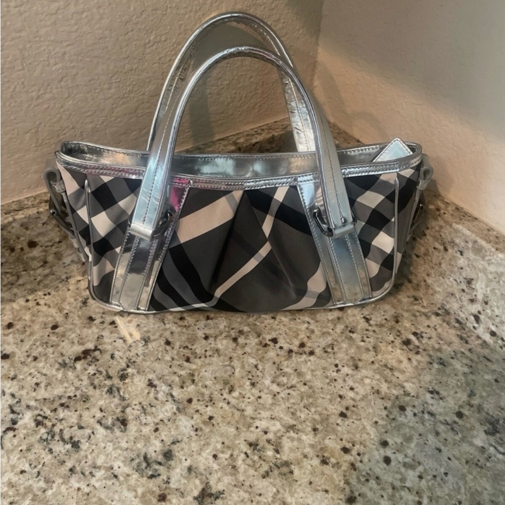 BURBERRY Nova Check Shoulder Bag Canvas Silver Black